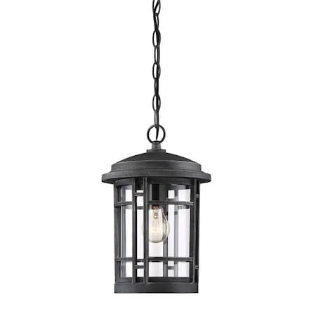 Designers Fountain Barrister 1-Light Weathered Pewter Outdoor Hanging Light with Clear Glass Shade 22434-WP